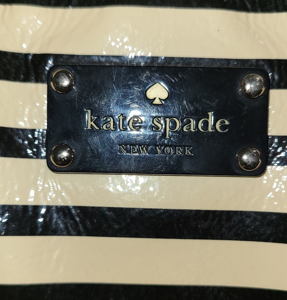 Kate Spade Patent Leather Black and Tan Striped Tote - Picture 2 of 11